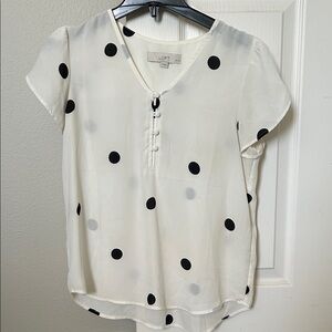 LOFT Cream Blouse with Black Polka Dots small petite